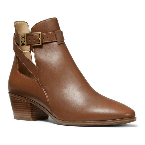Michael Kors Women Block Heel Ankle Booties Wilkes Size US 6.5M Luggage Brown - Picture 1 of 3